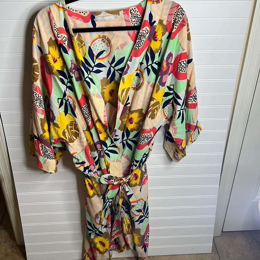 Noonday Collection Papaya Print Robe - M/L Medium Large - Floral Pink
